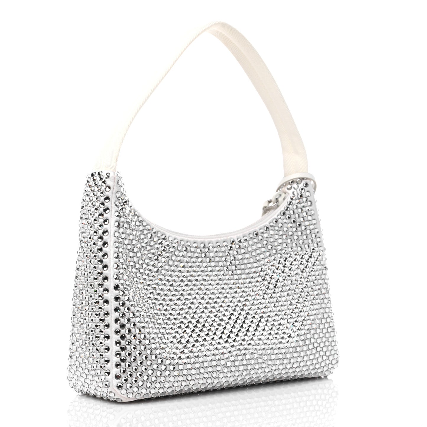 Satin Crystal Mini Re-Edition 2000 Bag White