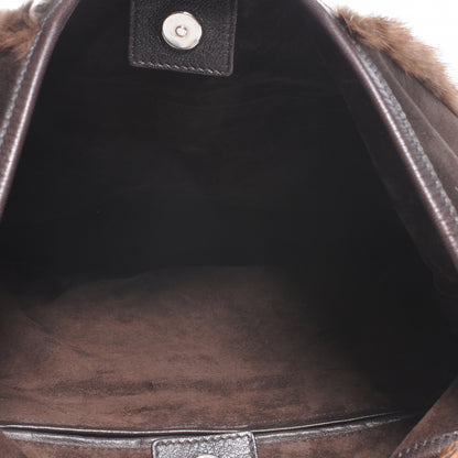 Saint Laurent Suede and Mink Mombasa Horn Hobo Brown 6 of 7