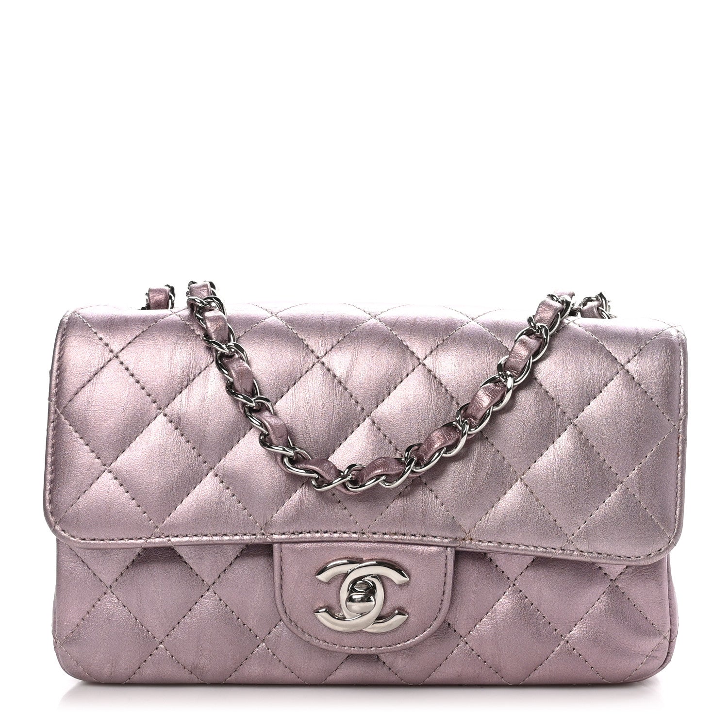 Chanel Metallic Calfskin Quilted Mini Rectangular Flap Pink 1 of 11