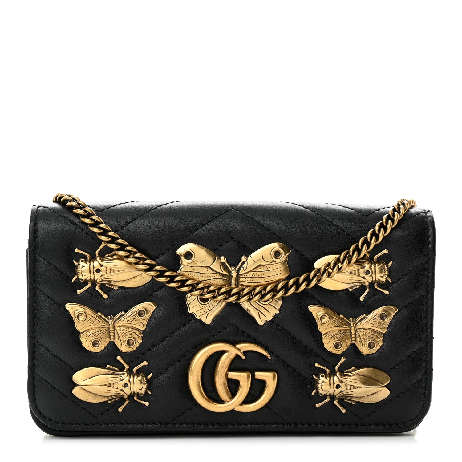 Gucci Calfskin Matelasse Mini Animal Studs GG Marmont Bag Black 1 of 9