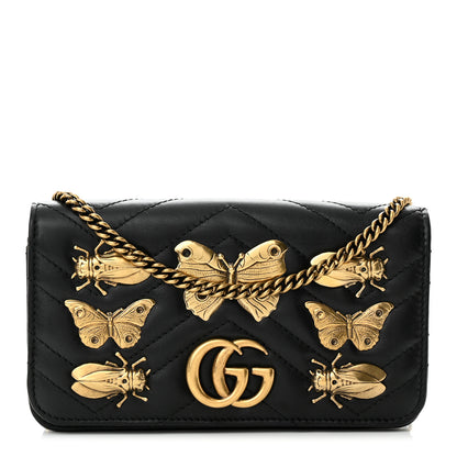Gucci Calfskin Matelasse Mini Animal Studs GG Marmont Bag Black 1 of 9
