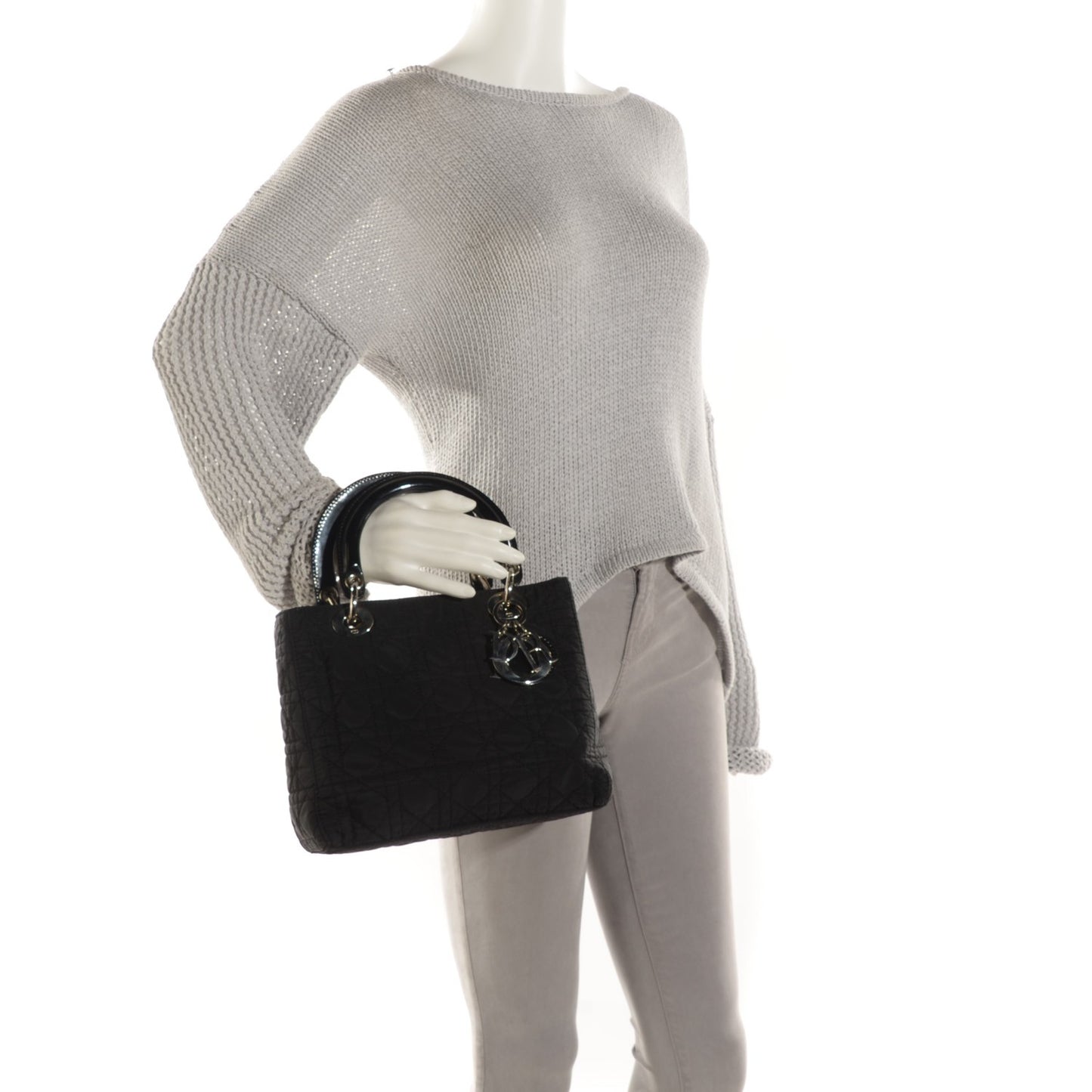 Nylon Cannage Medium Lady Dior Black