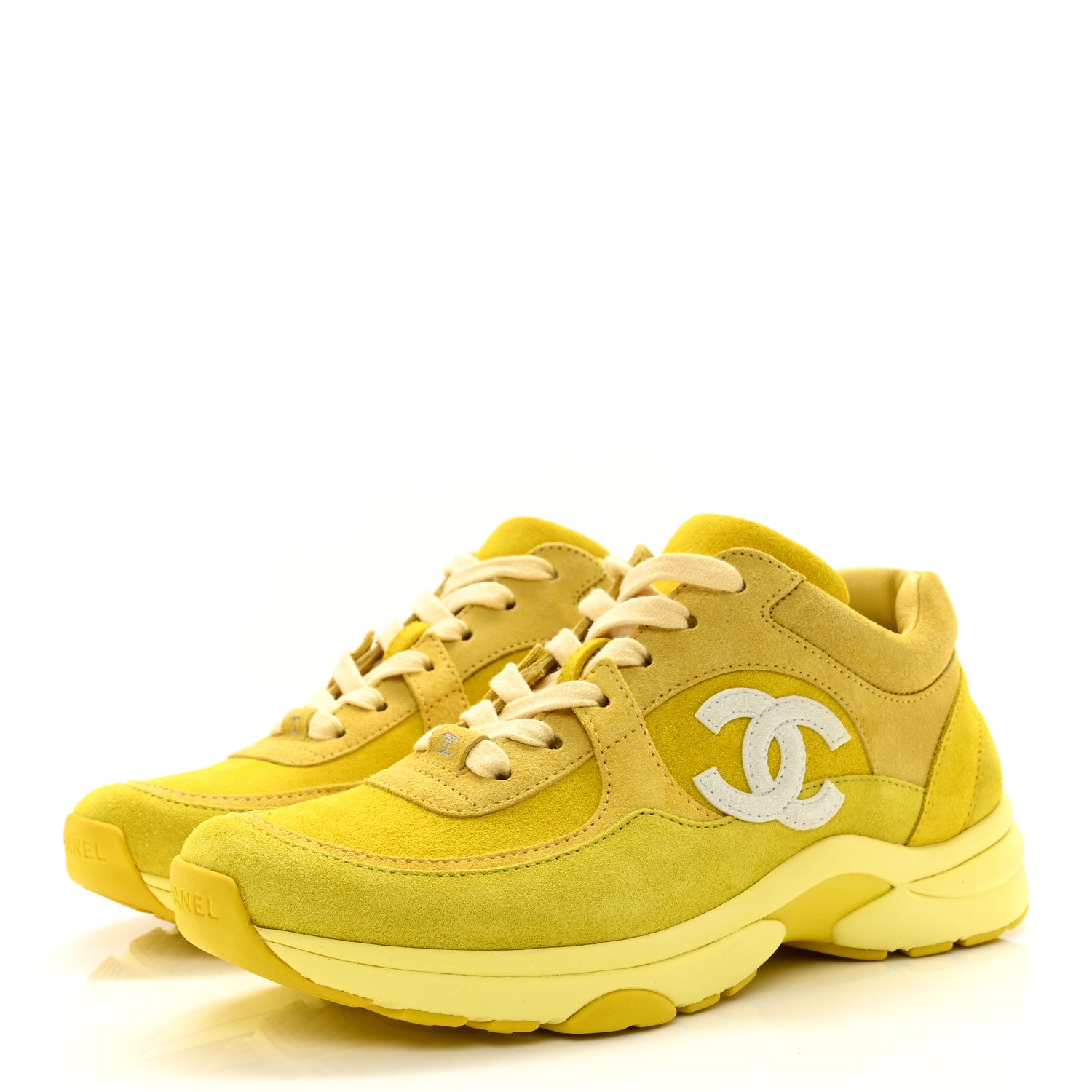 Chanel Suede Calfskin CC Sneakers 38 Yellow 3 of 8