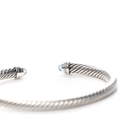 David Yurman Sterling Silver Diamond Blue Topaz 5mm Cable Classics Bracelet 4 of 4