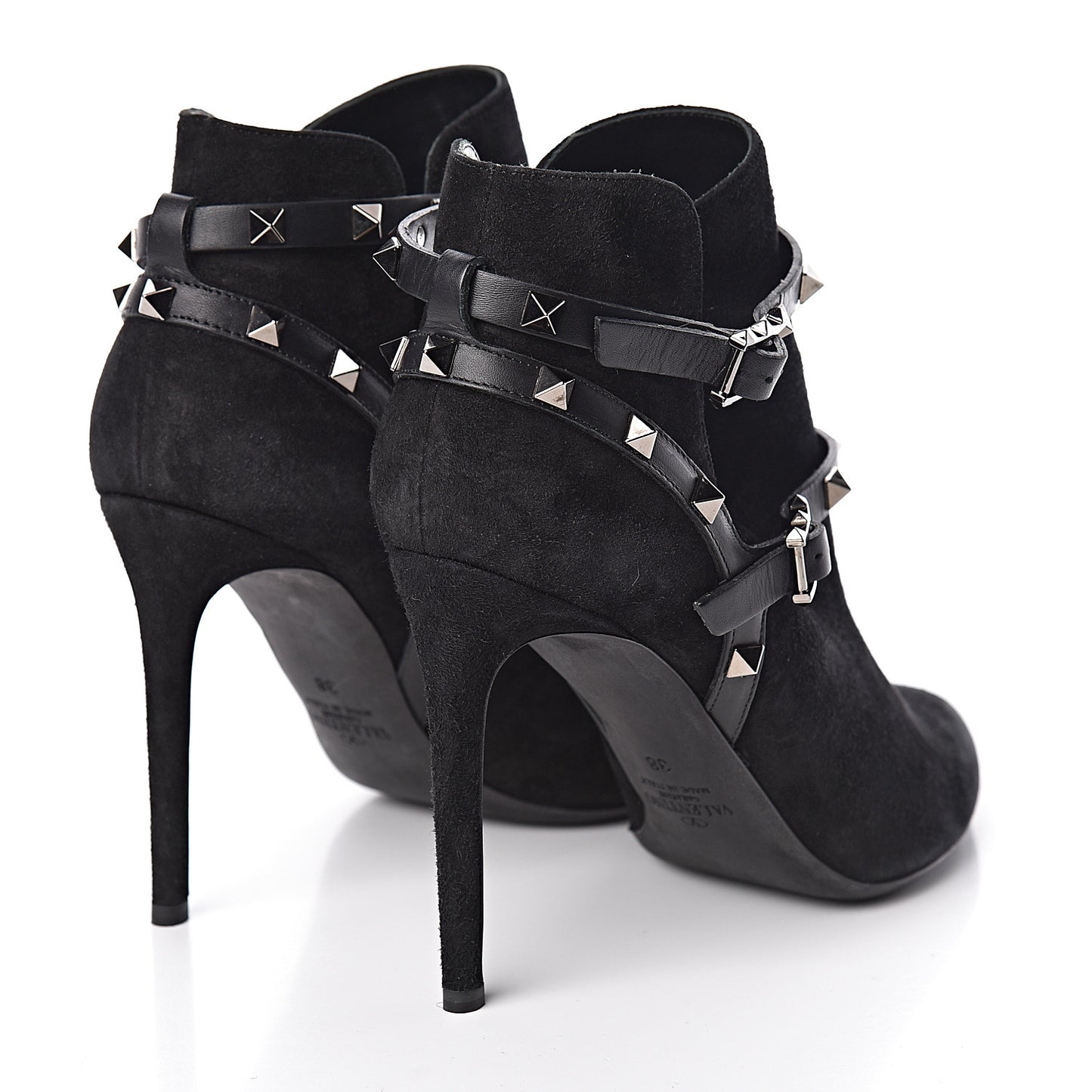Suede Rockstud Double Buckle 100mm Ankle Boots 38 Black