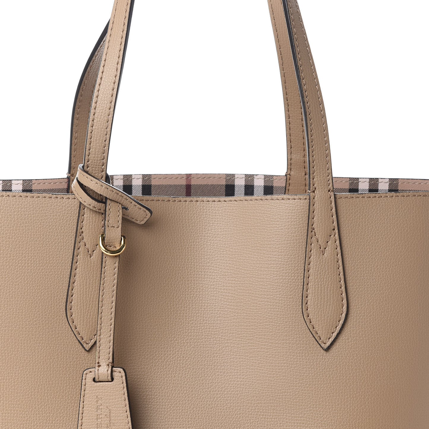 Grainy Calfskin Haymarket Check Medium Reversible Tote Camel