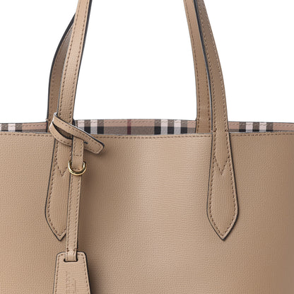 Burberry Grainy Calfskin Haymarket Check Medium Reversible Tote Camel 11 of 14