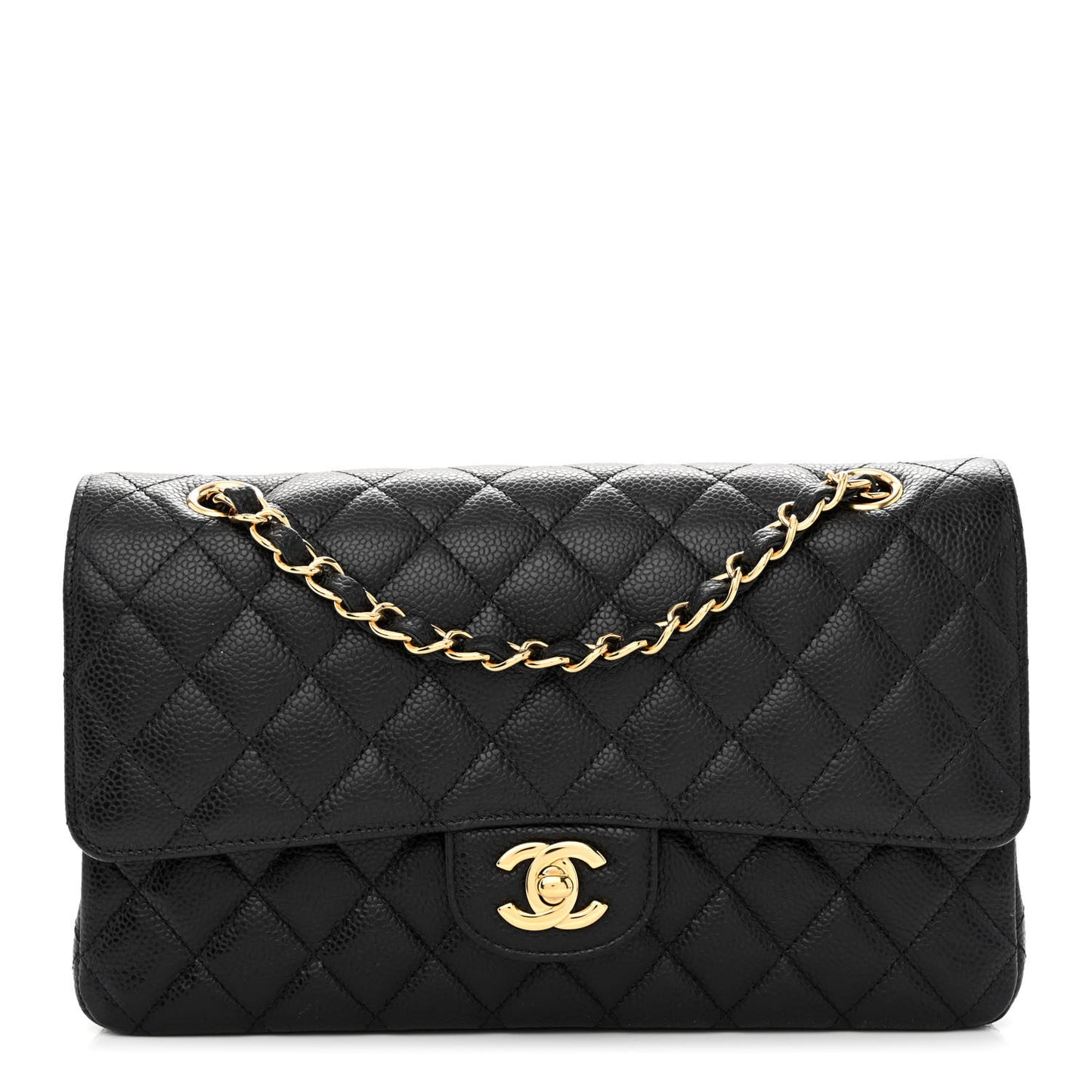 Caviar Quilted Medium Double Flap Black