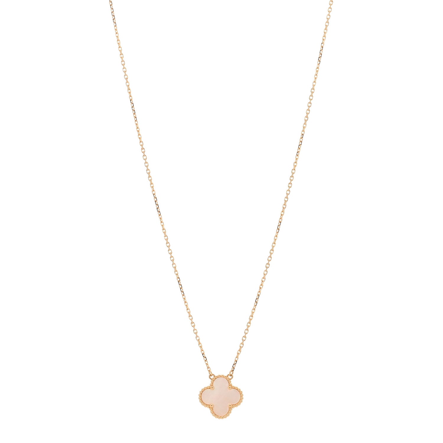 Van Cleef & Arpels 18K Yellow Gold Mother of Pearl Vintage Alhambra Pendant Necklace 1 of 3