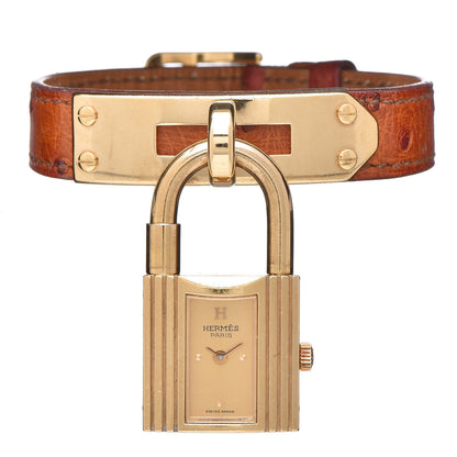 Hermes Stainless Steel Ostrich 20mm Kelly Cadena Quartz Watch Gold 1 of 8