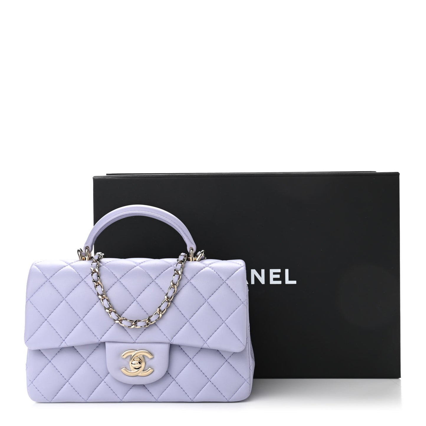 Lambskin Quilted Mini Top Handle Rectangular Flap Light Purple