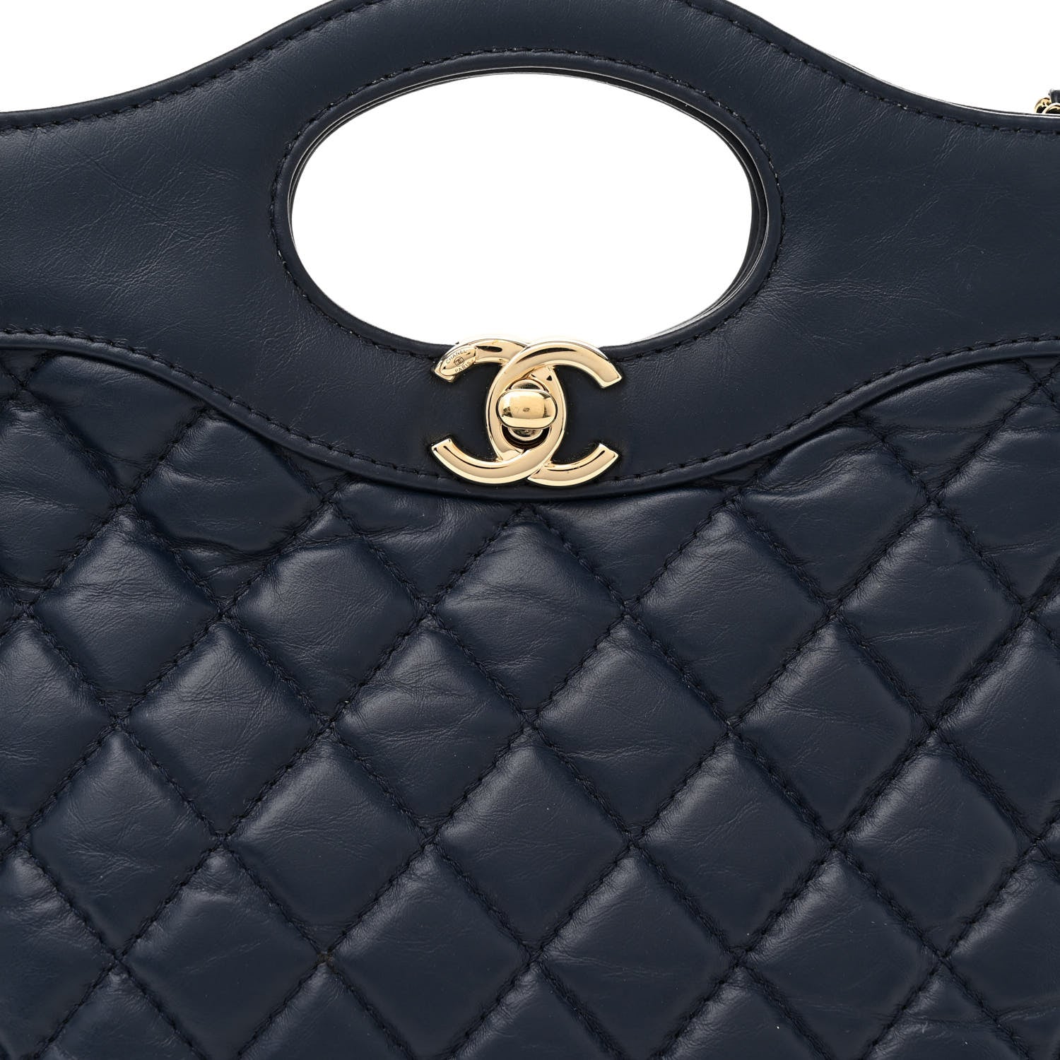 Chanel Shiny Crumpled Calfskin Quilted Mini 31 Shopping Bag Navy Blue 7 of 9