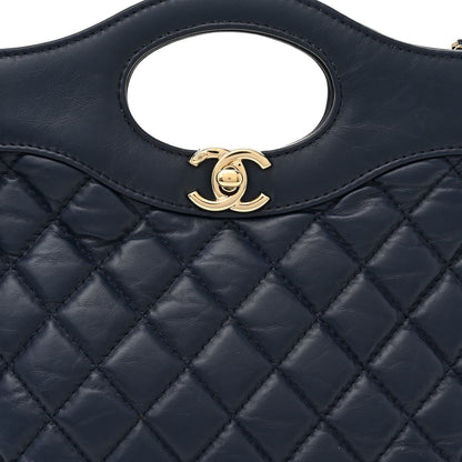 Chanel Shiny Crumpled Calfskin Quilted Mini 31 Shopping Bag Navy Blue 7 of 9