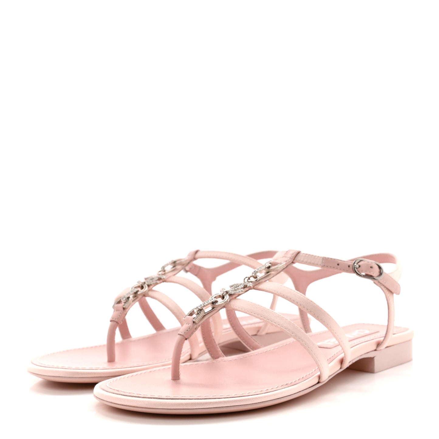 Satin Strass CC Thong Sandals 36.5 Light Pink
