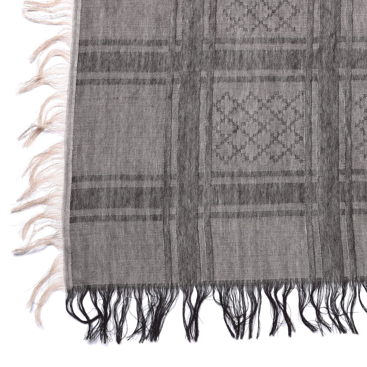 Gucci Wool Silk GG Monogram Diamante Plaid Surviee Shawl Beige Dark Brown 2 of 4