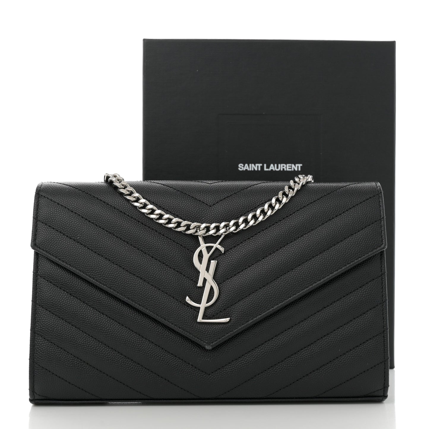 Grain De Poudre Matelasse Chevron Monogram Chain Wallet Black