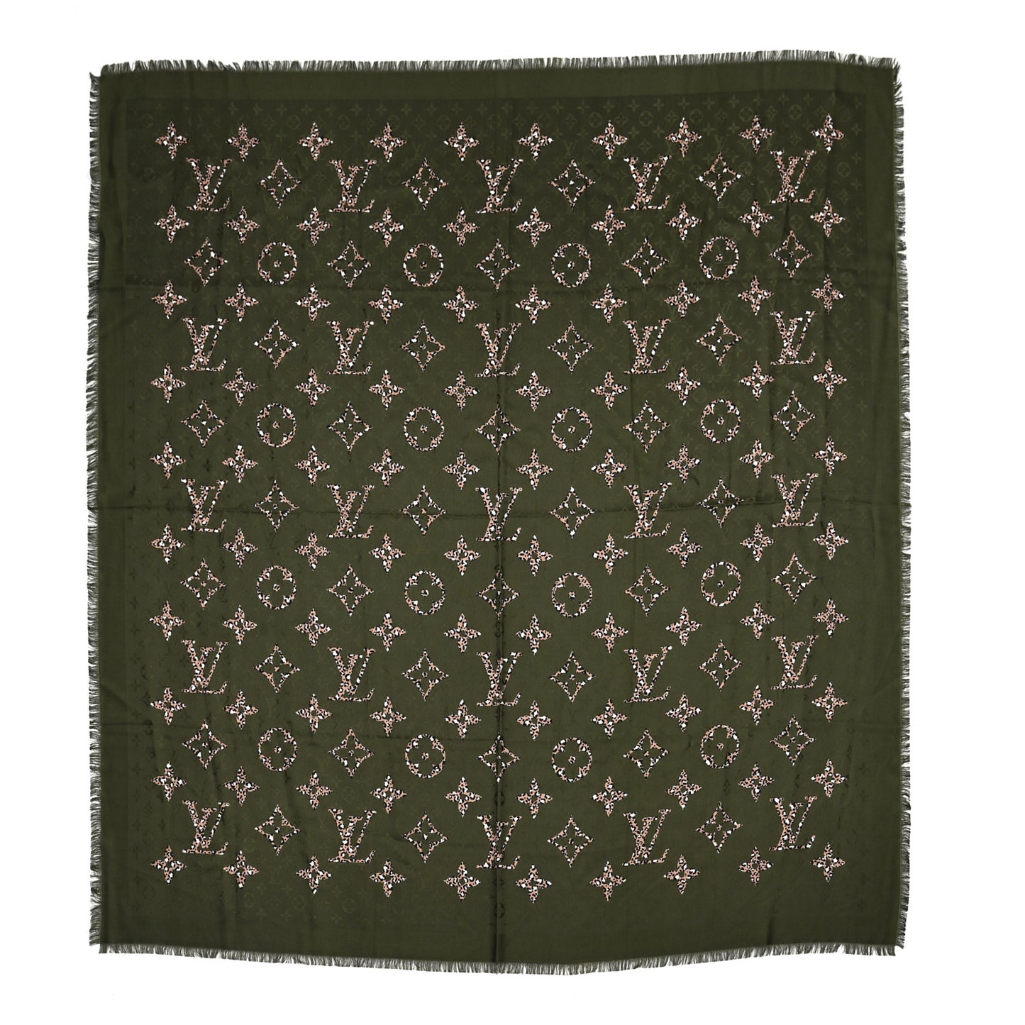 Wool Silk Monogram Giant Jungle Scarf Kaki