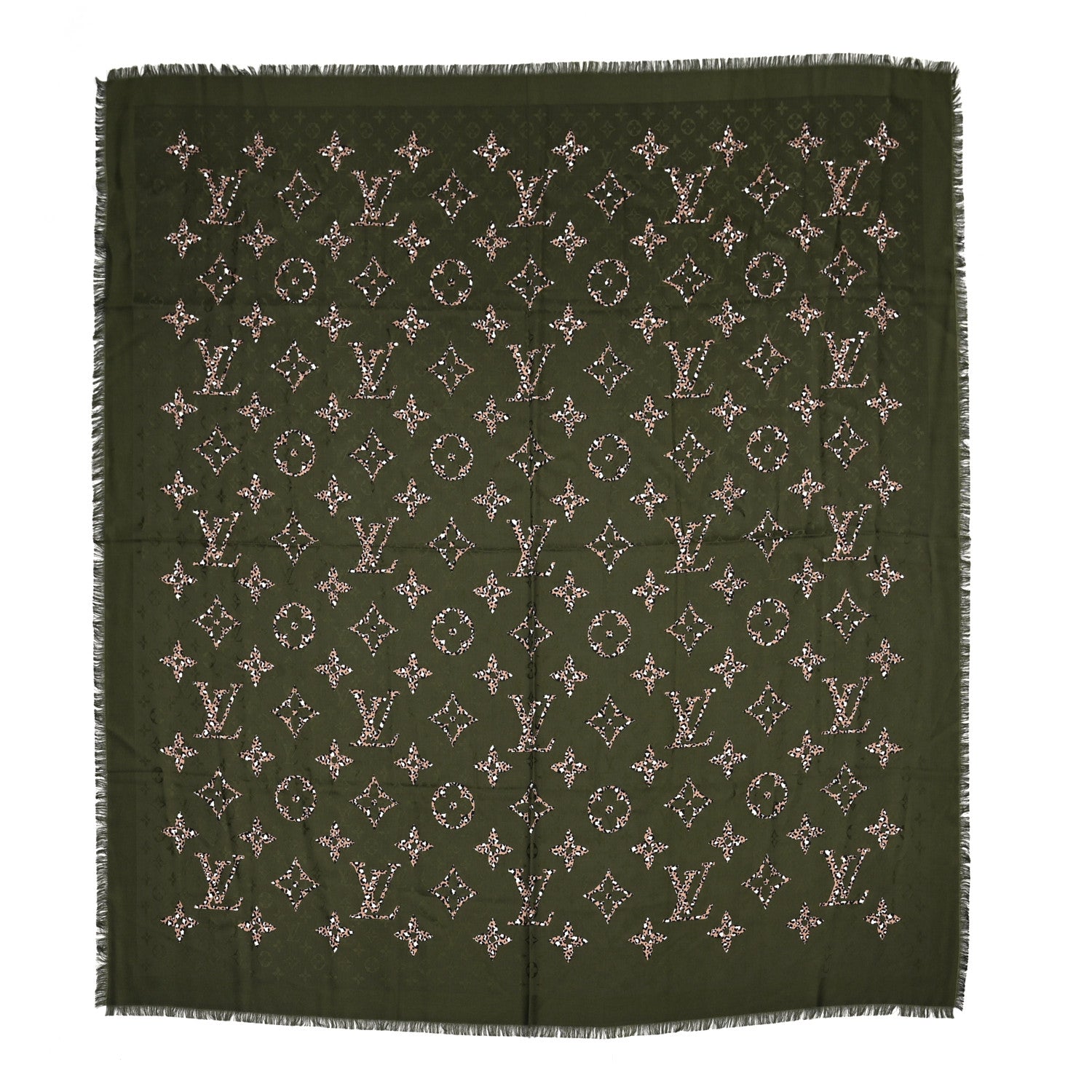Louis Vuitton Wool Silk Monogram Giant Jungle Scarf Kaki 1 of 3