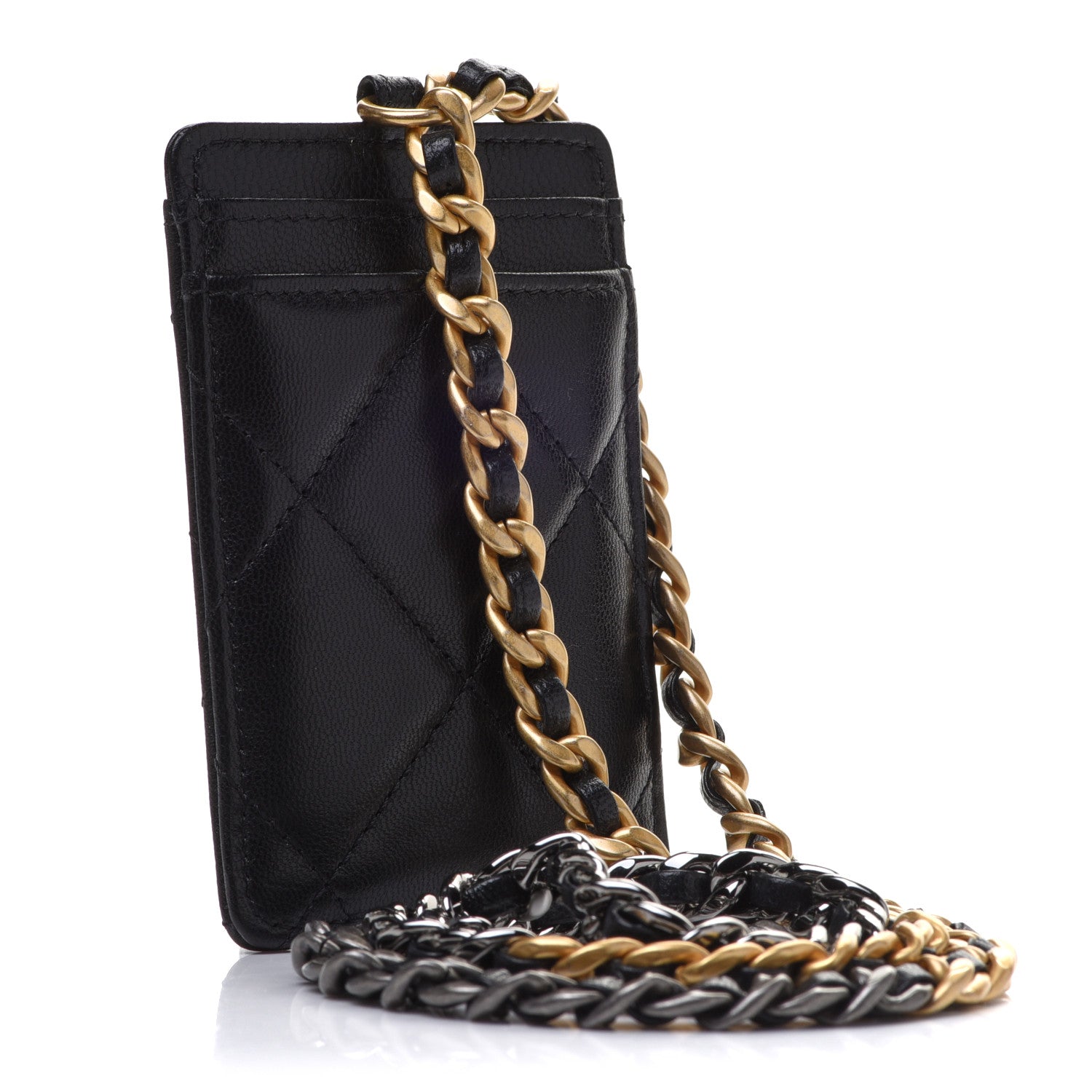 Chanel Goatskin Quilted Chanel 19 Card Holder On Chain Black 3 of 7