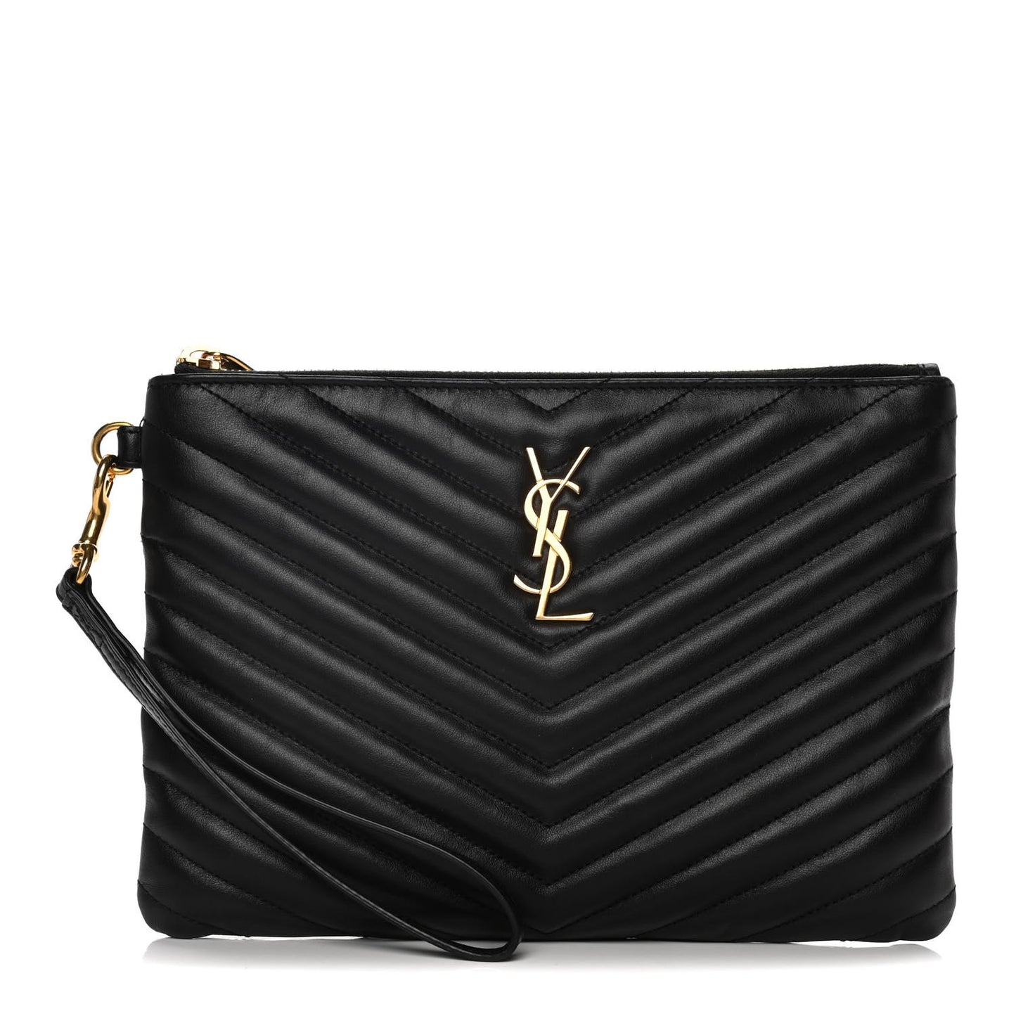 Calfskin Matelasse Chevron Monogram A5 Wristlet Black
