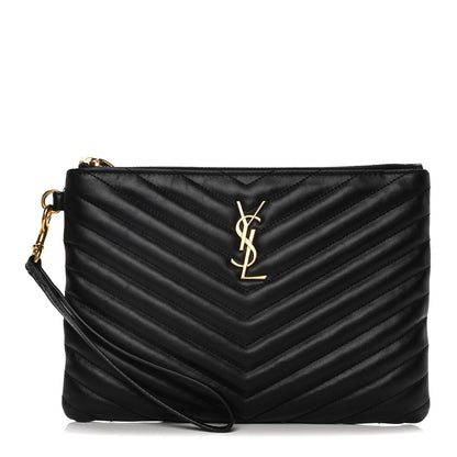 Saint Laurent Calfskin Matelasse Chevron Monogram A5 Wristlet Black 1 of 11