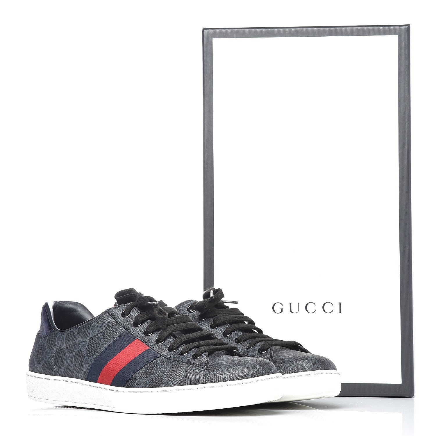 Gucci GG Supreme Monogram Ayers Web Mens New Ace Sneakers 9 Black 14 of 14