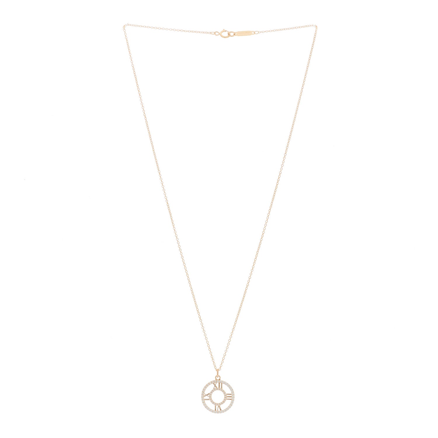 Tiffany 18K Rose Gold Diamond Small Atlas Open Pave Pendant Necklace 2 of 5