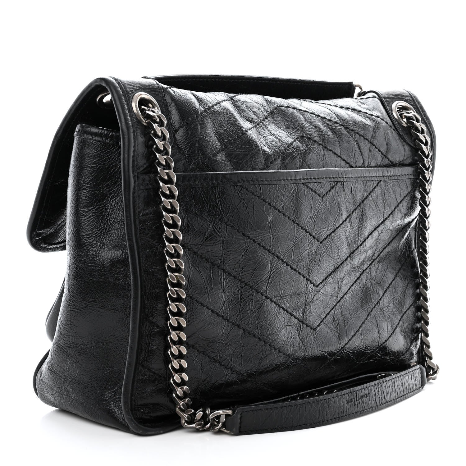 Saint Laurent Crinkled Calfskin Matelasse Monogram Medium Niki Chain Satchel Black 3 of 13