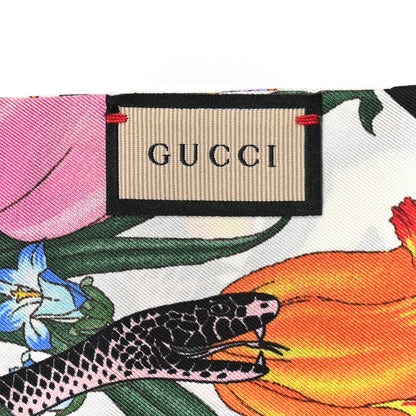 Gucci Silk Twill Flora Snake Neck Bow Scarf Ivory Black 3 of 5