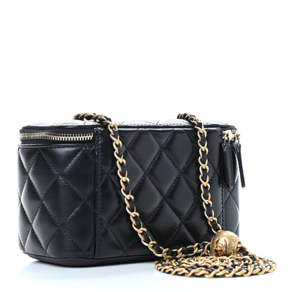 Chanel Lambskin Quilted Pearl Crush Small Vanity Case With Chain Black 3 of 9