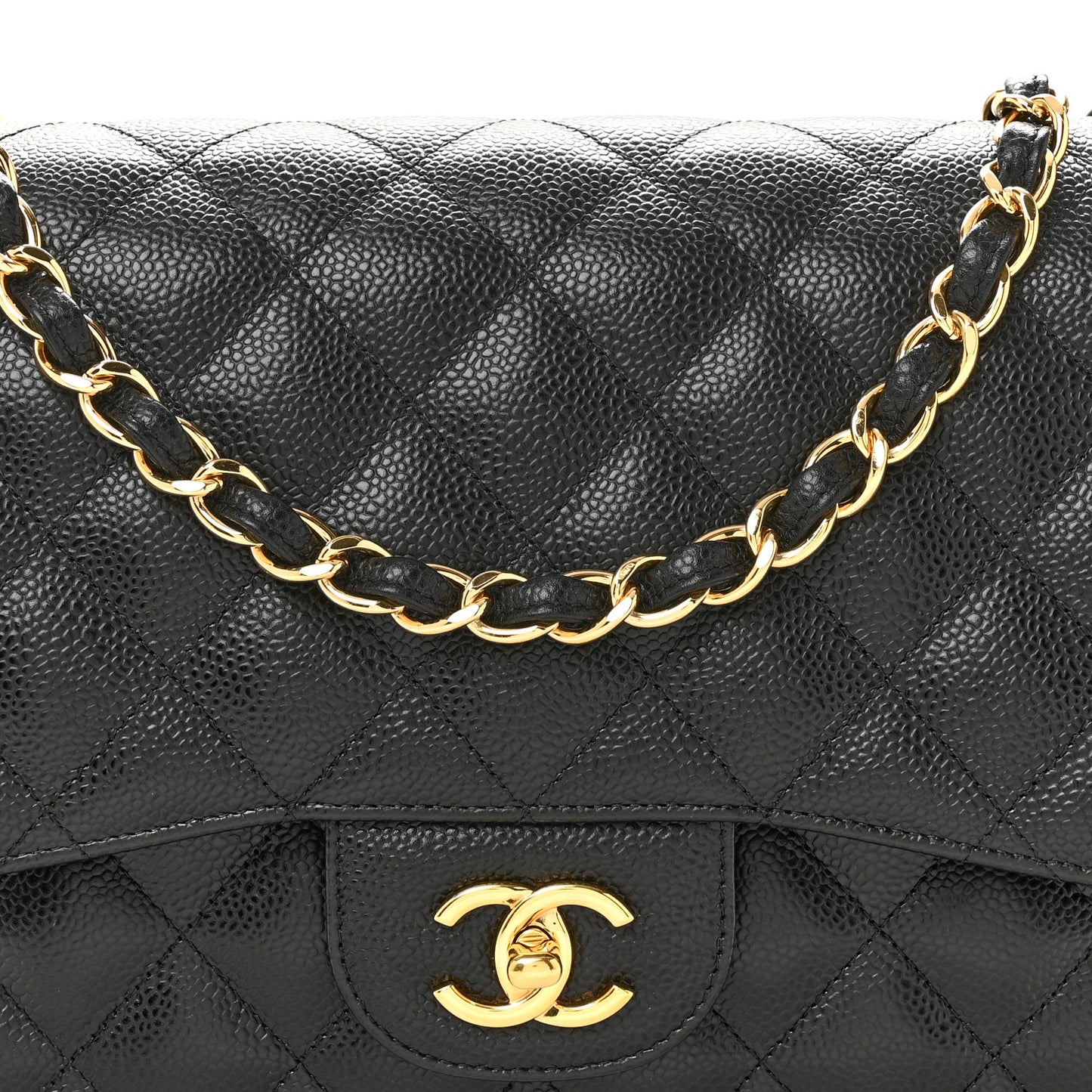 Caviar Quilted Jumbo Double Flap Black Black