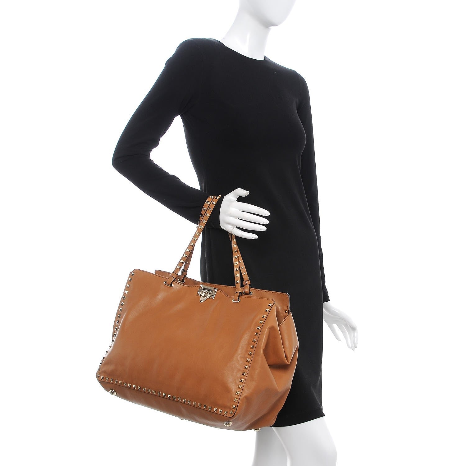 Valentino Garavani Vitello Large Rockstud Tote Beige 3 of 12