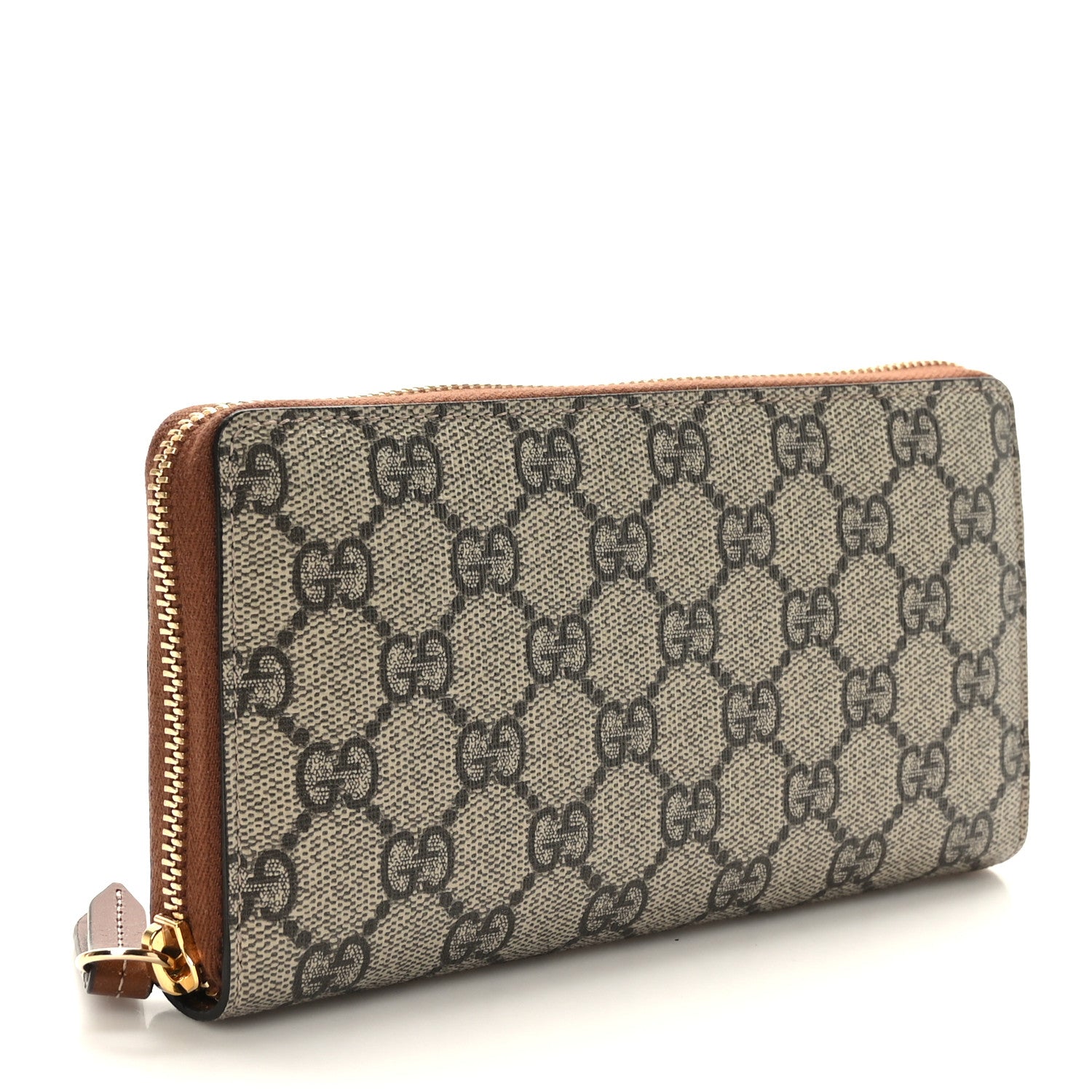 Gucci GG Supreme Monogram Cuoio Toscano Zip Around Wallet Beige Ebony Cuir 3 of 6