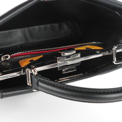 Fendi Vitello Morgan Python Crocodile Monster Eyes Medium Peekaboo Iconic Satchel Black Girasole 6 of 9