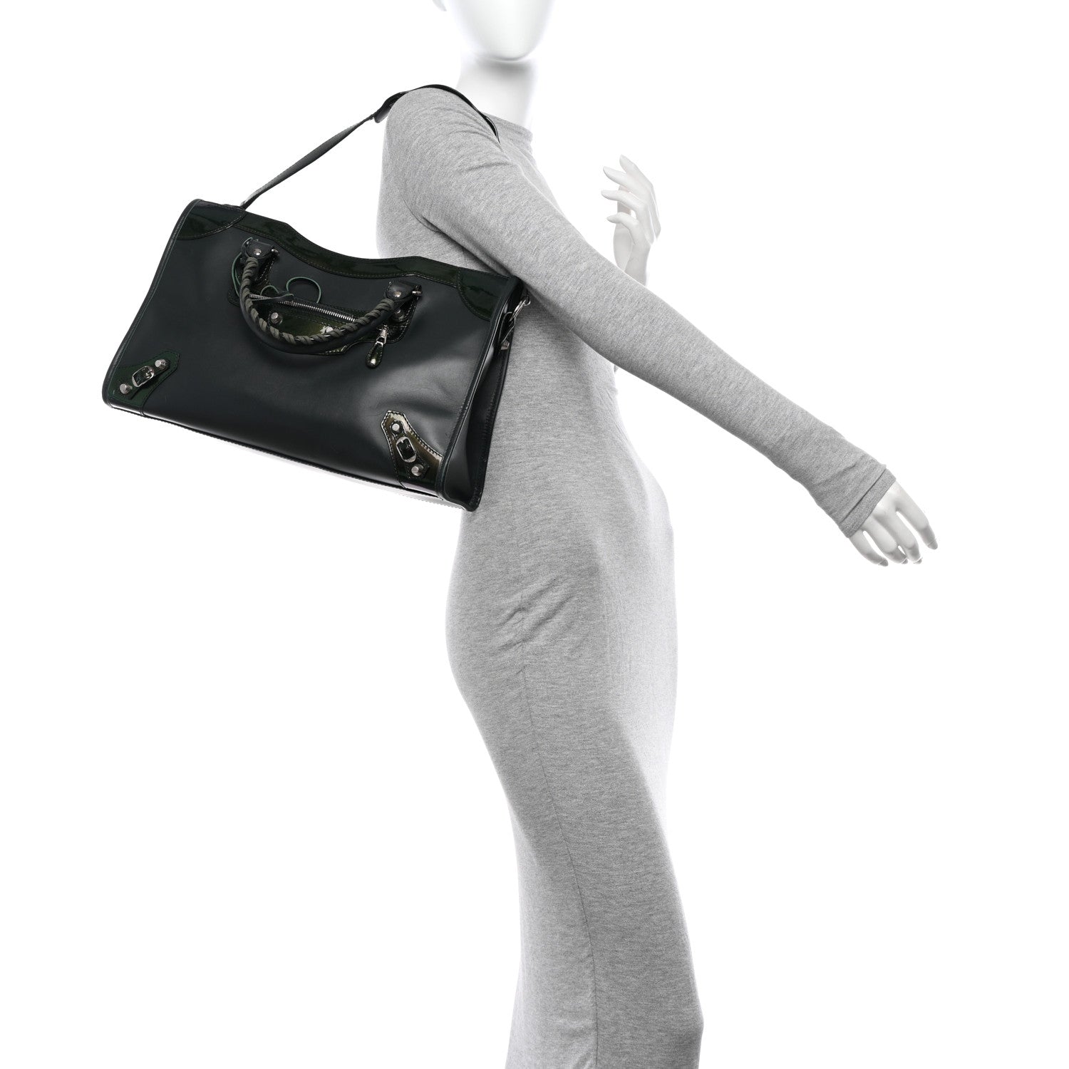 Balenciaga Smooth Calfskin Metallic Patent Giant 12 Silver Hardware City Vert Poker Fonce 3 of 15