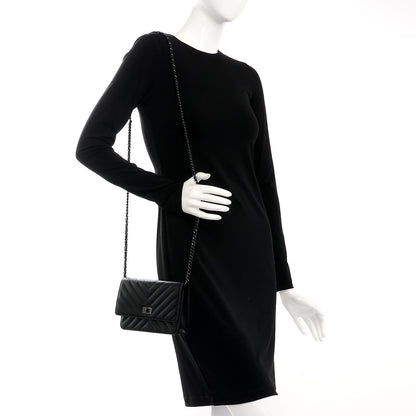 Chanel Sheepskin Chevron Reissue Wallet On Chain WOC So Black 2 of 9