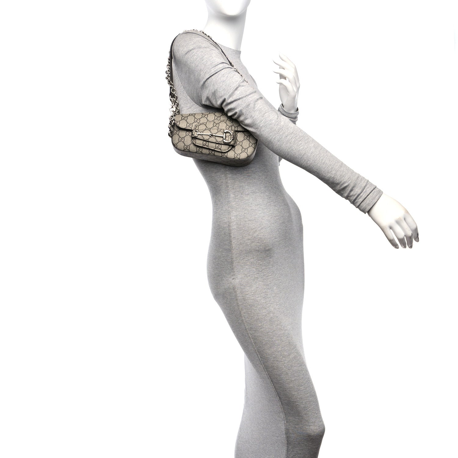 Gucci GG Supreme Monogram Mini Horsebit 1955 Asymmetric Shoulder Bag Beige Ebony 2 of 11