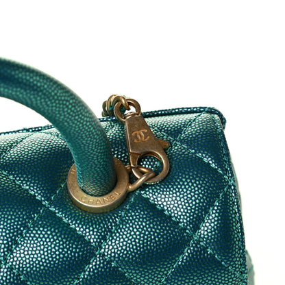 Chanel Metallic Caviar Quilted Mini Coco Handle Flap Blue 6 of 6