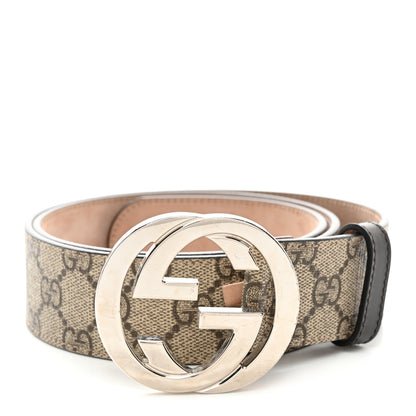 Gucci GG Supreme Monogram Selleria Calfskin Interlocking G 40mm Belt 90 36 Beige Ebony Cocoa 1 of 6