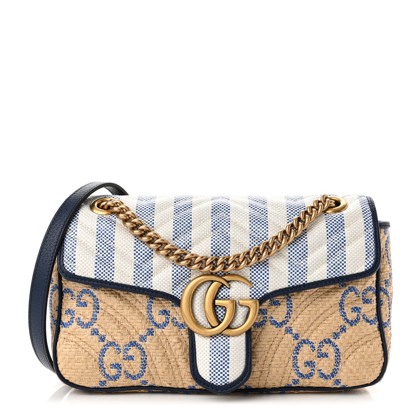 Raffia GG Monogram Matelasse Small GG Marmont Shoulder Bag Natural Royale Off White