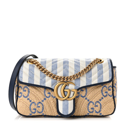 Gucci Raffia GG Monogram Matelasse Small GG Marmont Shoulder Bag Natural Royale Off White 1 of 10