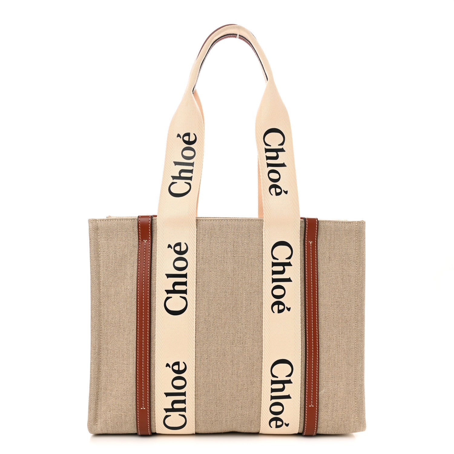 Chloe Cotton Calfskin Medium Woody Ribbon Tote White Brown 1 of 11