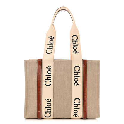 Chloe Cotton Calfskin Medium Woody Ribbon Tote White Brown 1 of 11