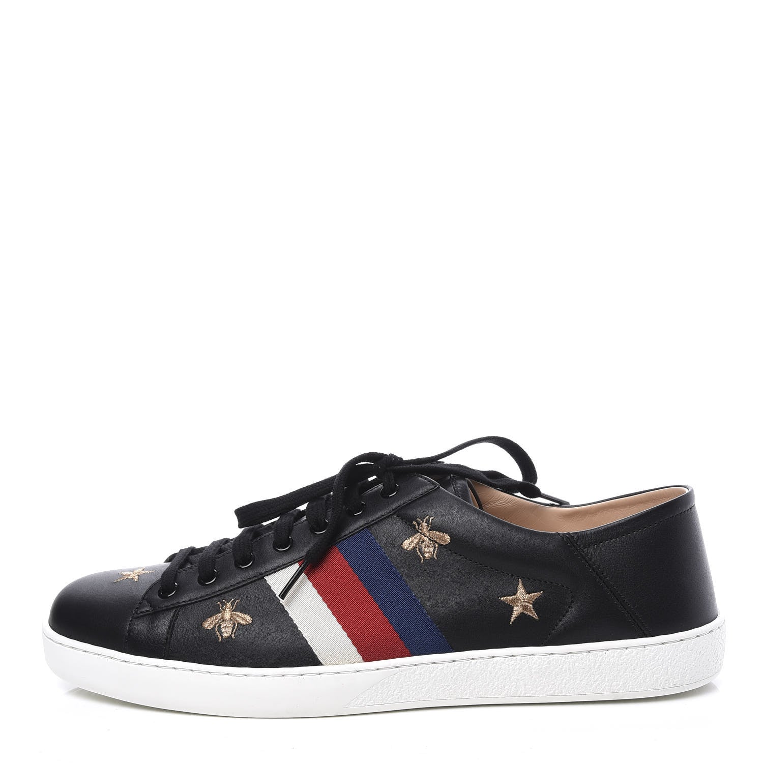 Gucci Calfskin Bee Star Embroidered Mens Sylvie Web Ace Sneakers 11 Black 1 of 11