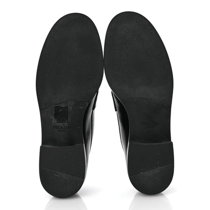 Prada Spazzolato Metal Triangle Logo Loafers 38 Black 7 of 15