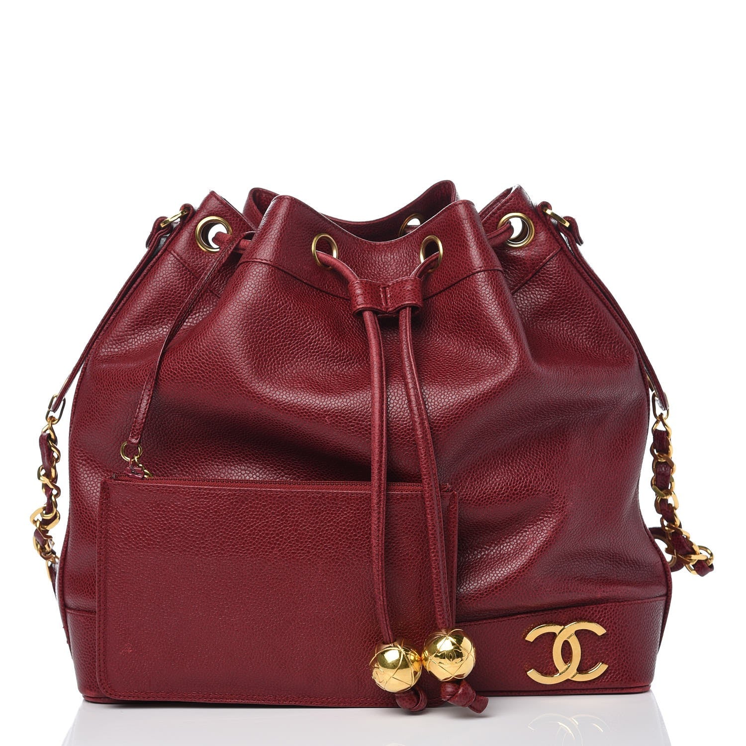 Chanel Caviar CC Drawstring Shoulder Bag Red 3 of 13