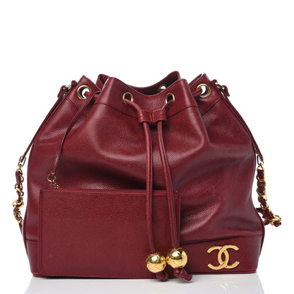 Chanel Caviar CC Drawstring Shoulder Bag Red 3 of 13