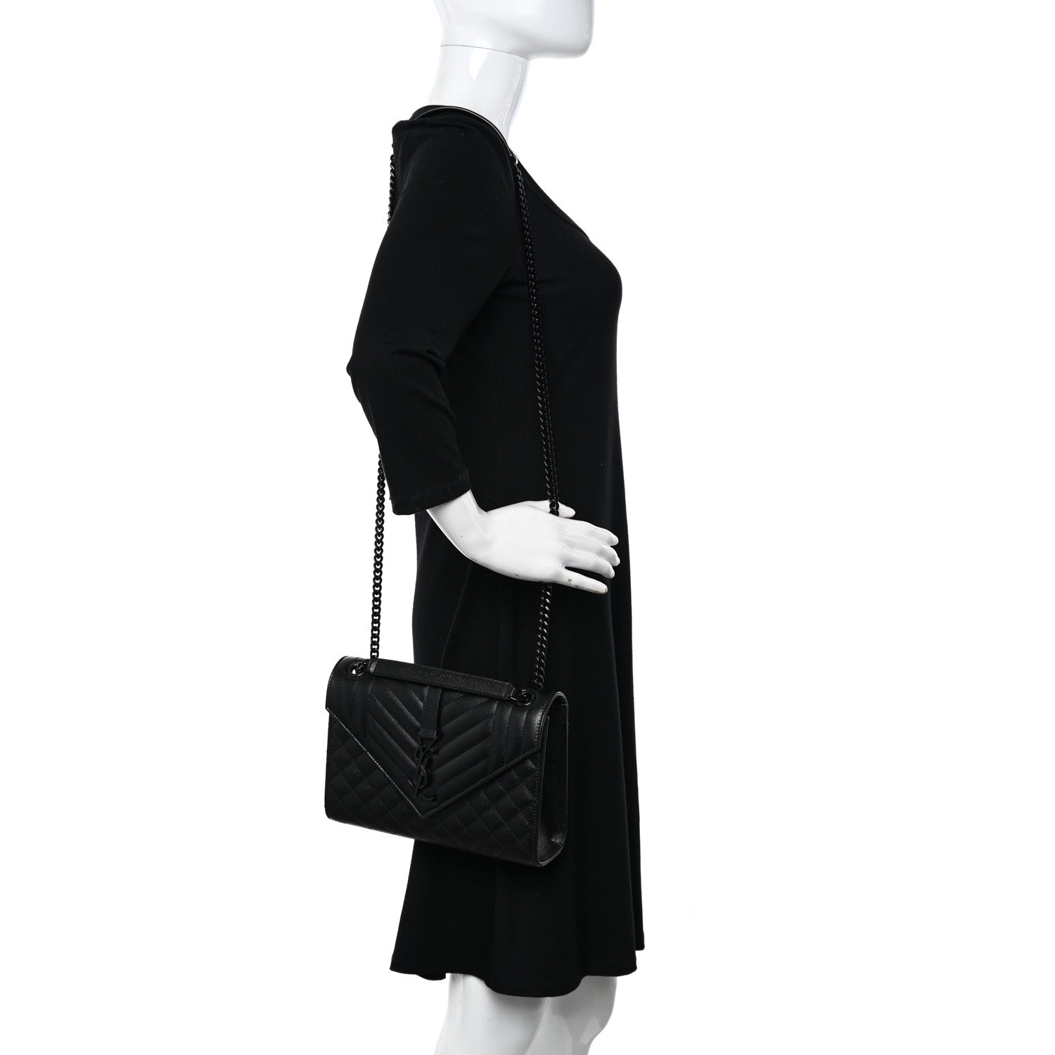 Saint Laurent Grain De Poudre Textured Mixed Matelasse Triquilt Medium Monogram Monochrome Satchel Black 2 of 11