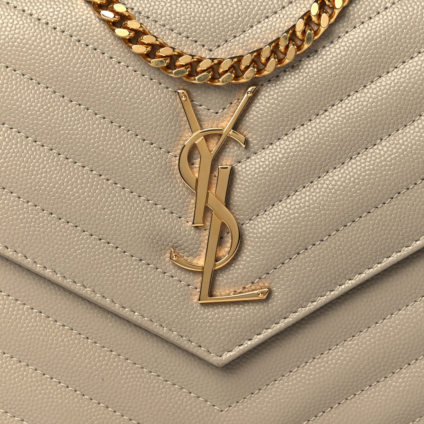 Grain De Poudre Matelasse Chevron Monogram Chain Wallet Dark Beige