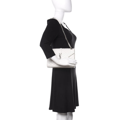 Saint Laurent Grain De Poudre Textured Mixed Matelasse Medium Triquilt Monogram Satchel Blanc Vintage 2 of 15